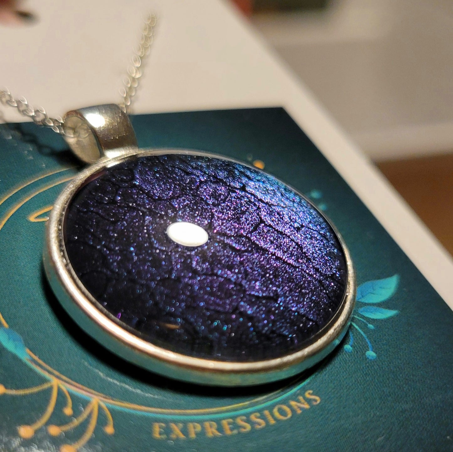 Handmade Fluid Art Colorshifting Pendant with 20 inch silver plated necklace chain