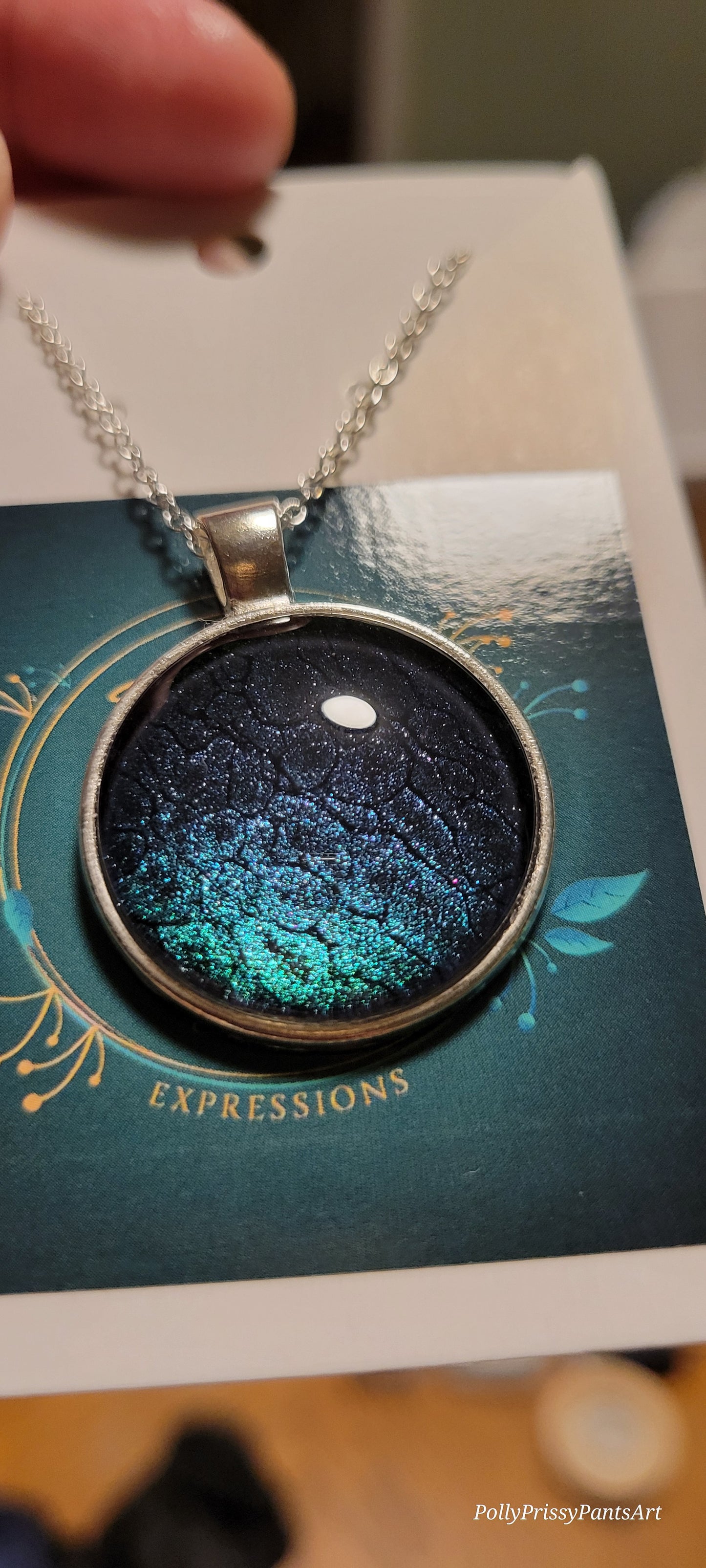 Handmade Fluid Art Colorshifting Pendant with 20 inch silver plated necklace chain