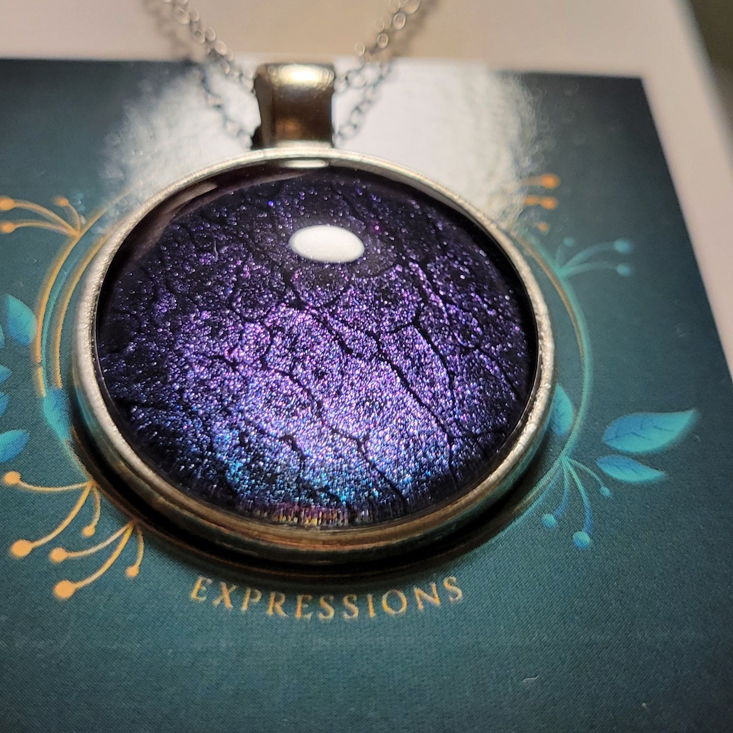 Handmade Fluid Art Colorshifting Pendant with 20 inch silver plated necklace chain