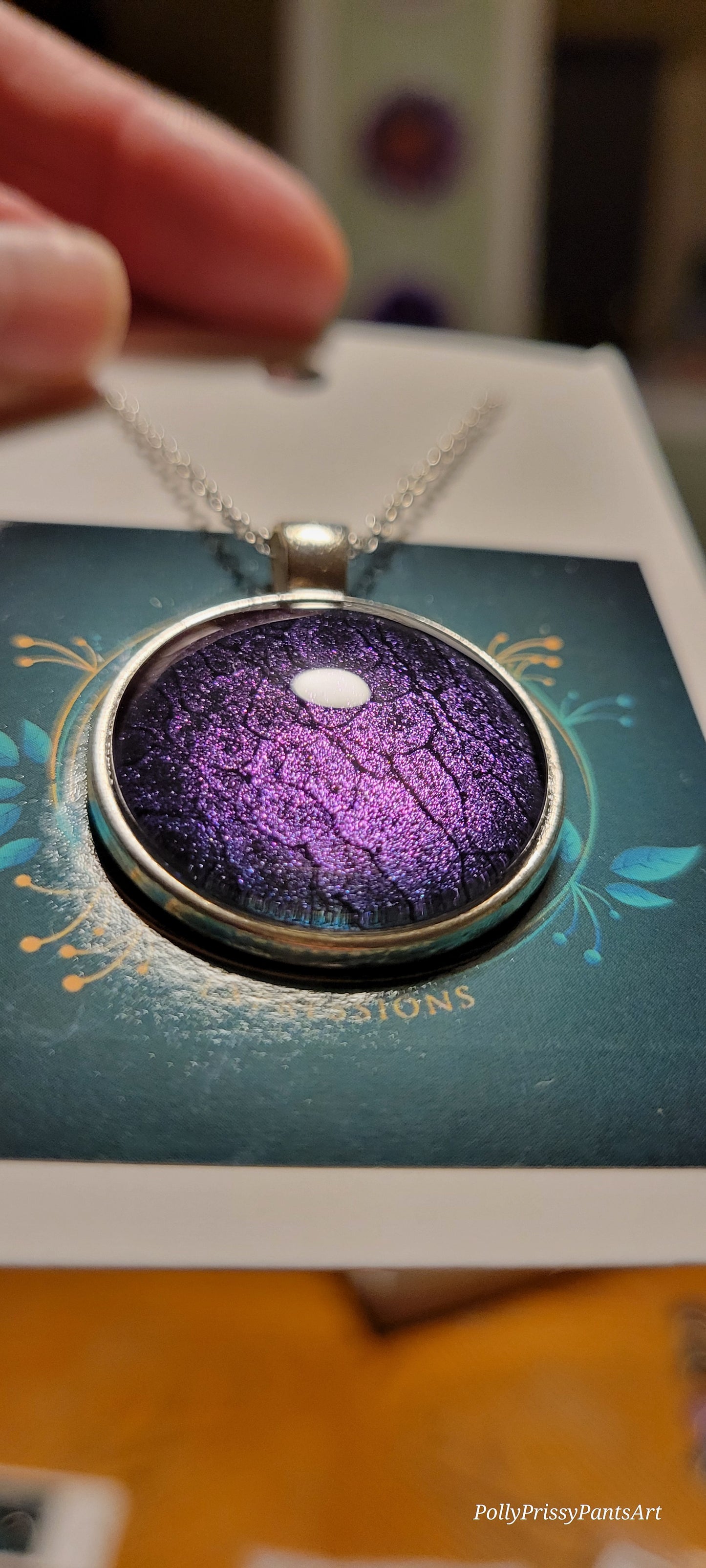 Handmade Fluid Art Colorshifting Pendant with 20 inch silver plated necklace chain