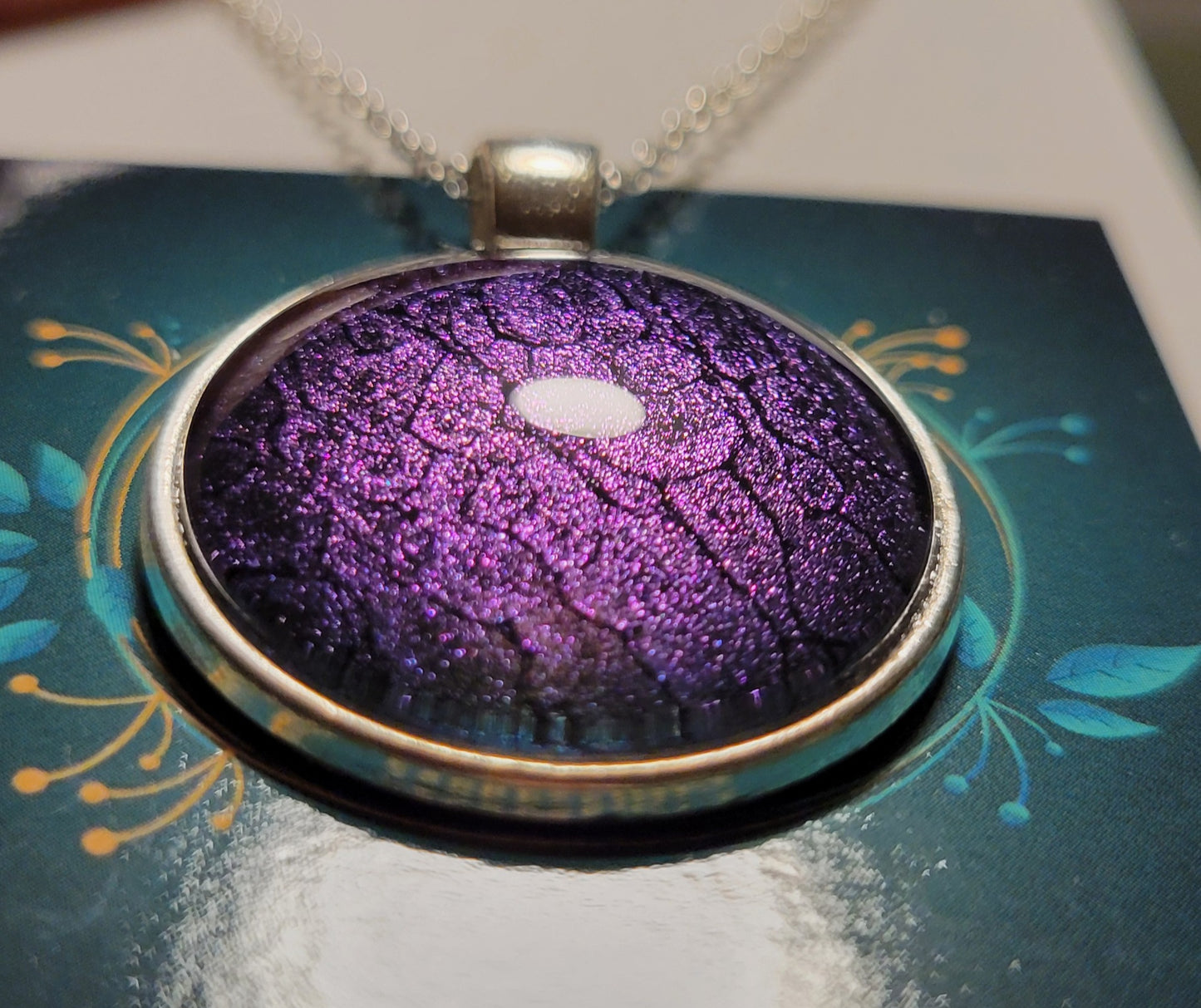 Handmade Fluid Art Colorshifting Pendant with 20 inch silver plated necklace chain