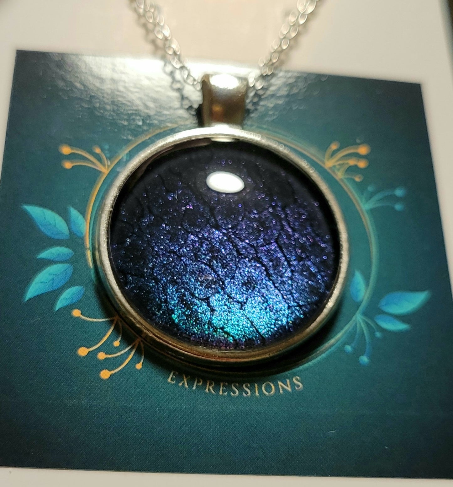 Handmade Fluid Art Colorshifting Pendant with 20 inch silver plated necklace chain