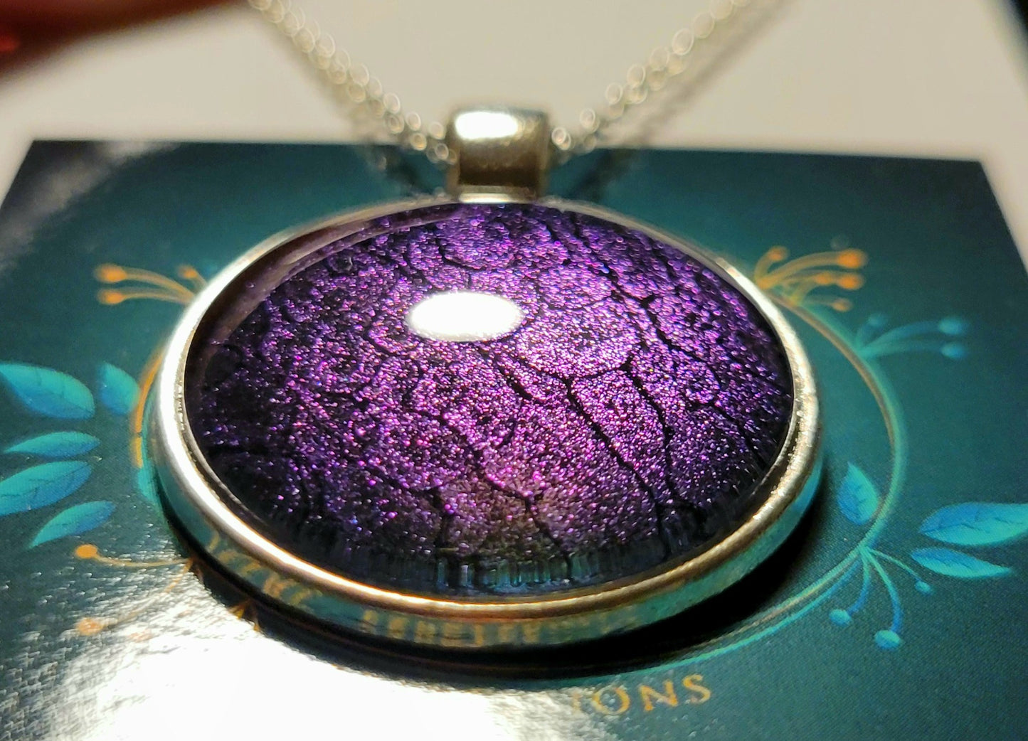 Handmade Fluid Art Colorshifting Pendant with 20 inch silver plated necklace chain