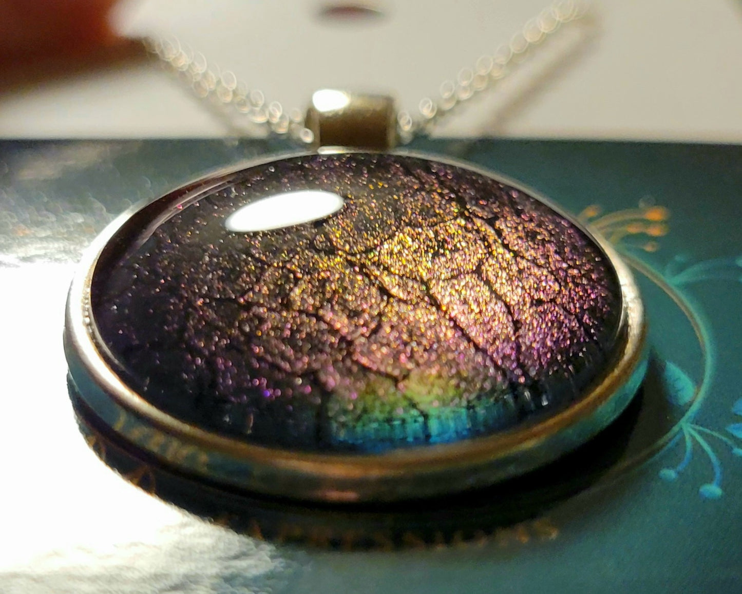 Handmade Fluid Art Colorshifting Pendant with 20 inch silver plated necklace chain