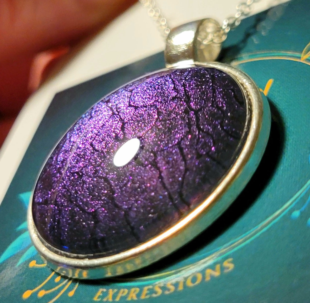 Handmade Fluid Art Colorshifting Pendant with 20 inch silver plated necklace chain