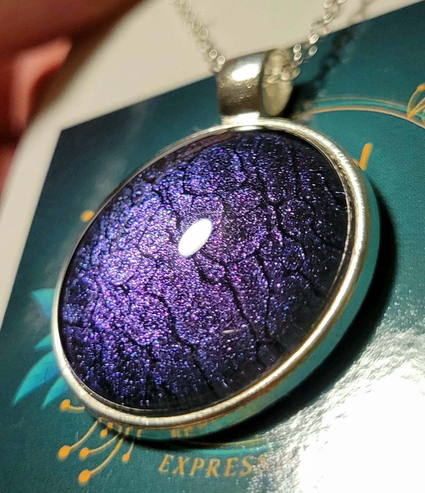 Handmade Fluid Art Colorshifting Pendant with 20 inch silver plated necklace chain