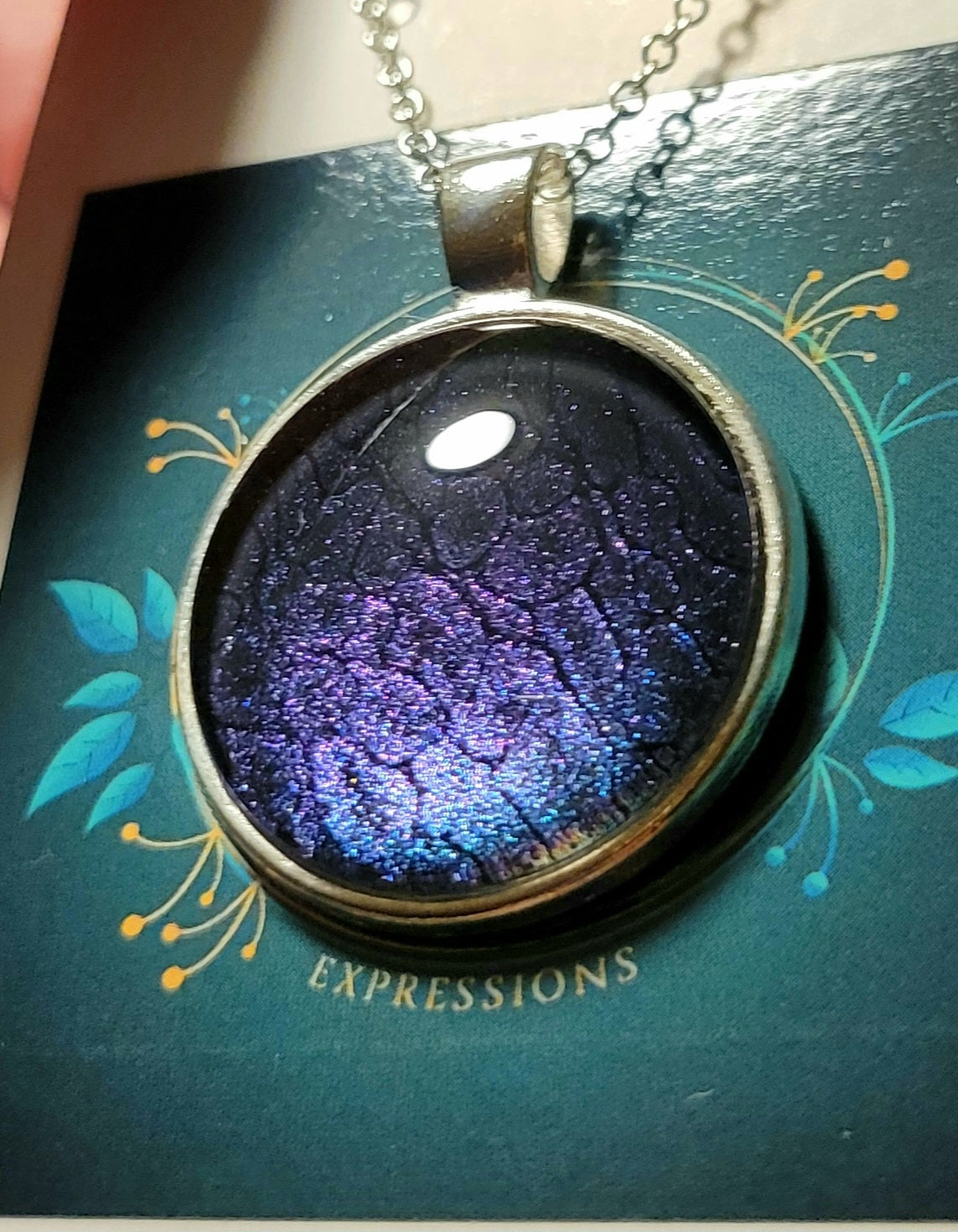 Handmade Fluid Art Colorshifting Pendant with 20 inch silver plated necklace chain