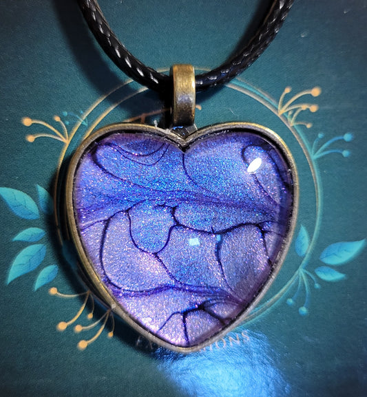 Handmade Fluid Art Heart Pendant with Braided Wax Leather Rope Necklace