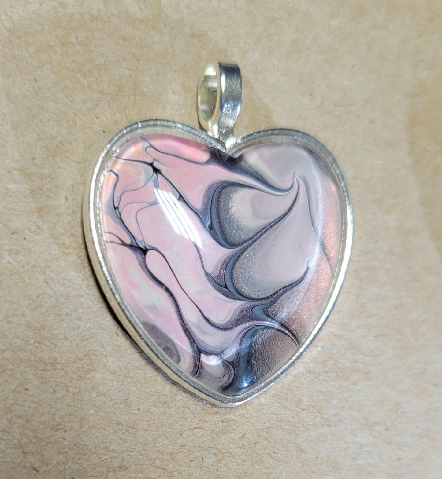 Handmade Fluid Art Heart Pendant with 20 inch Silver chain