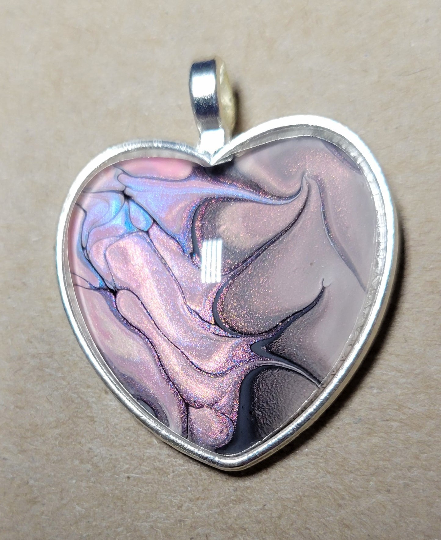 Handmade Fluid Art Heart Pendant with 20 inch Silver chain