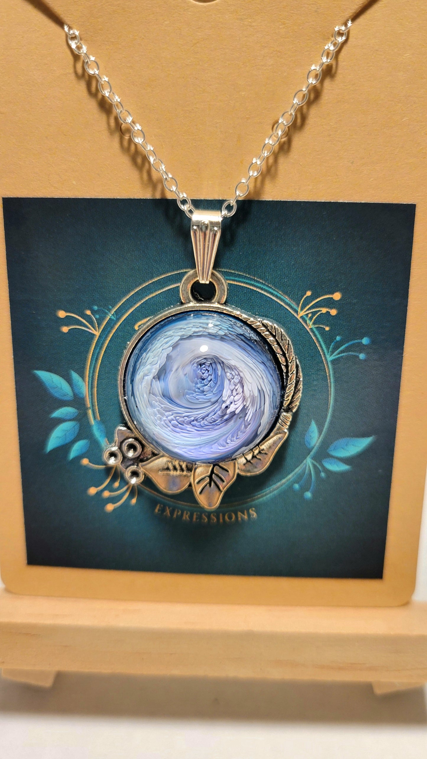 Handmade Resin Art Pendant with 18 inch silver plated necklace chain.