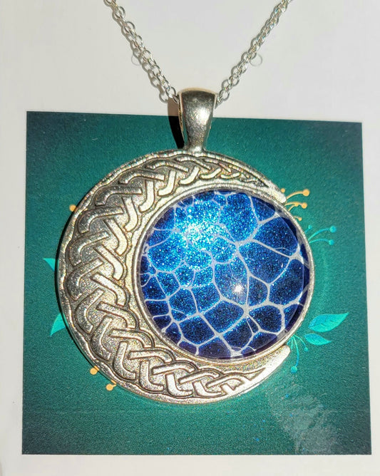 Handmade Fluid Art Colorshifting Crescent Moon Pendant with 20 inch silver plated necklace chain