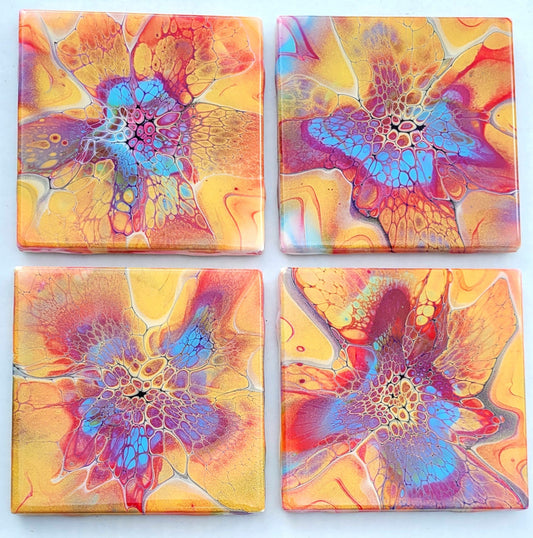 Handmade Fluid Art Tile Coasters Set of 4