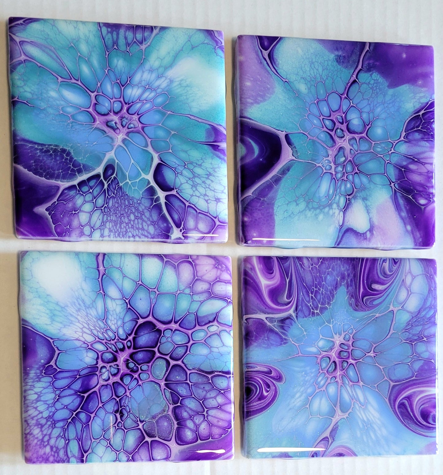 Handmade Fluid Art Tile Coasters Set of 4