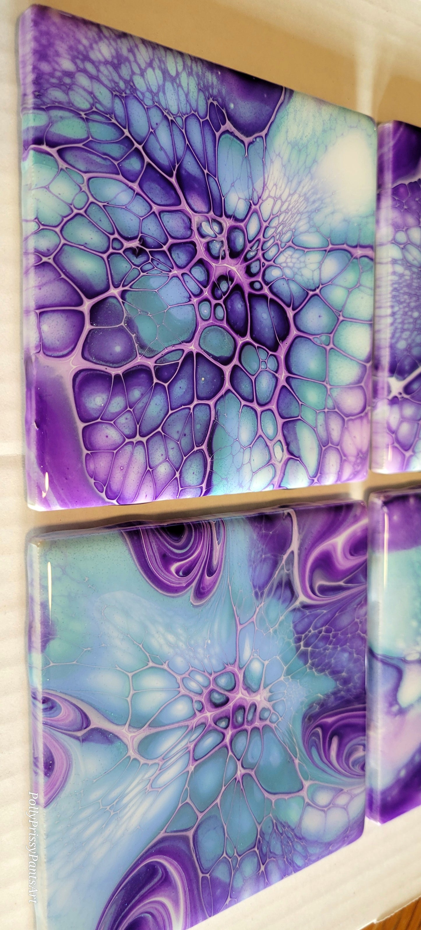 Handmade Fluid Art Tile Coasters Set of 4