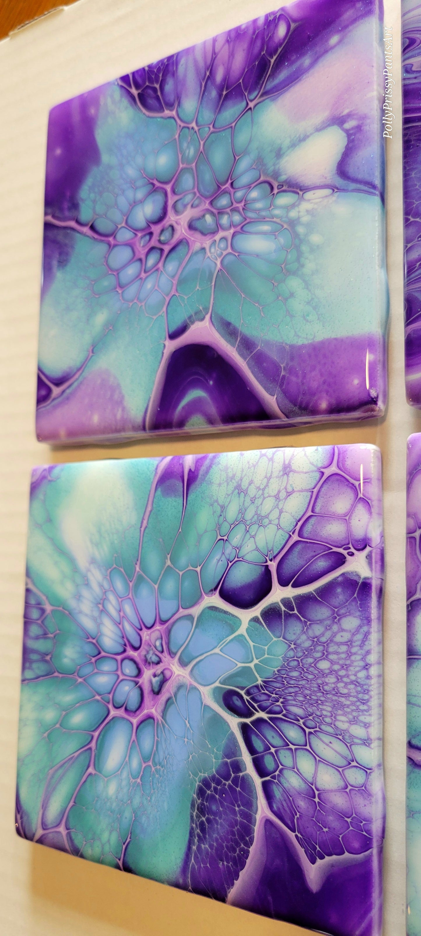 Handmade Fluid Art Tile Coasters Set of 4