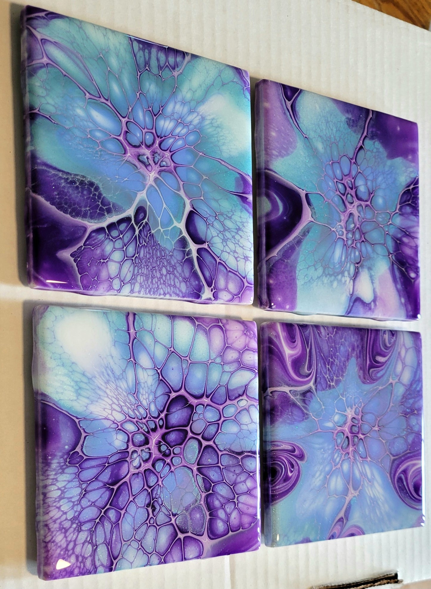 Handmade Fluid Art Tile Coasters Set of 4