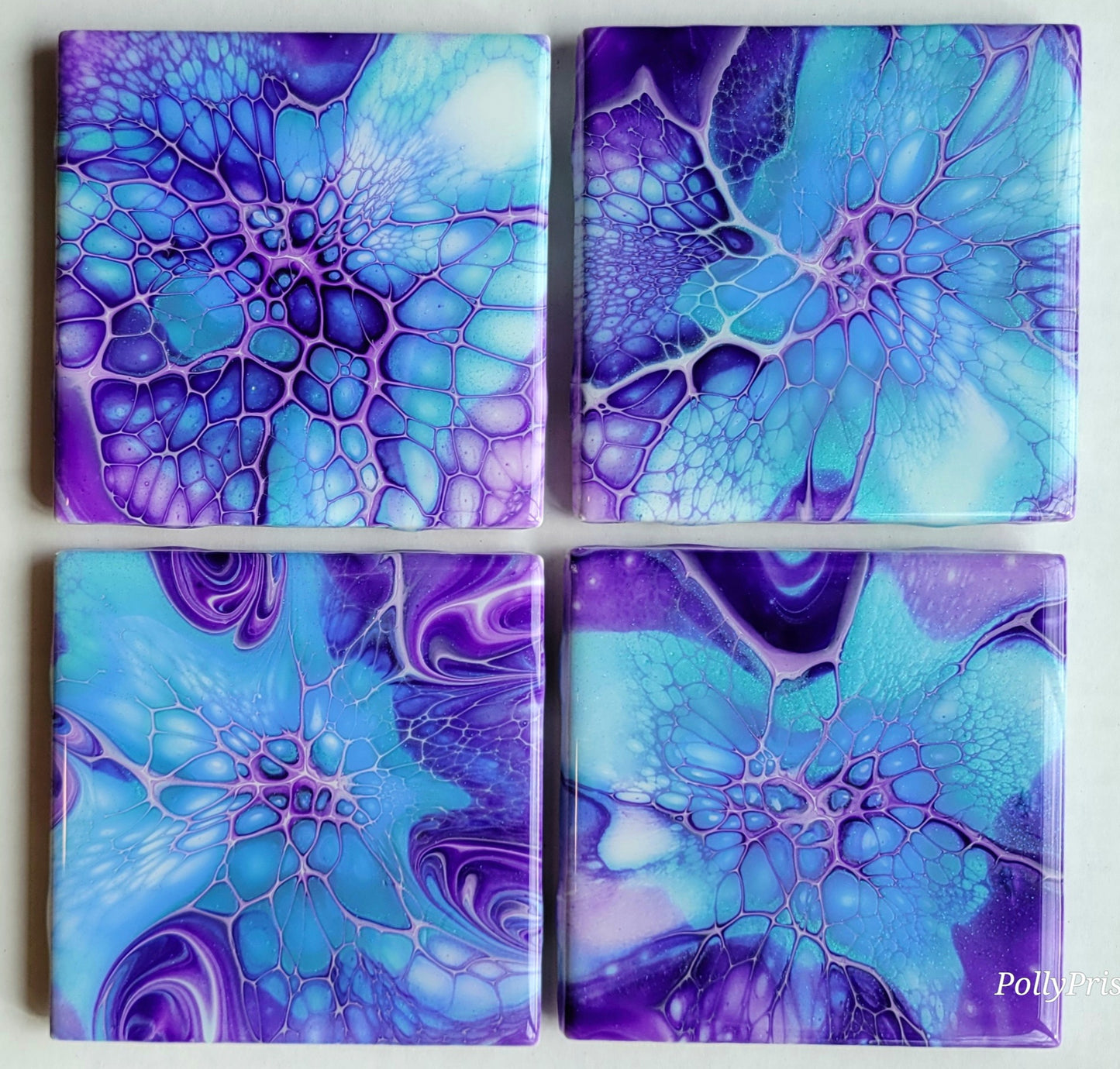 Handmade Fluid Art Tile Coasters Set of 4