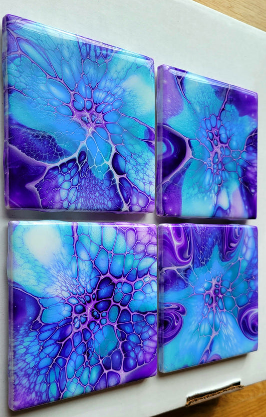 Handmade Fluid Art Tile Coasters Set of 4