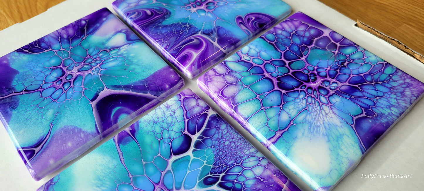 Handmade Fluid Art Tile Coasters Set of 4