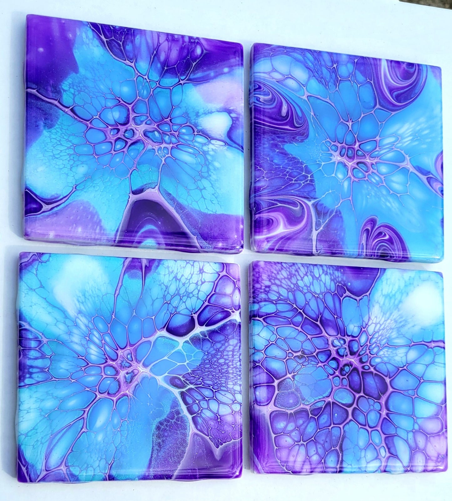 Handmade Fluid Art Tile Coasters Set of 4