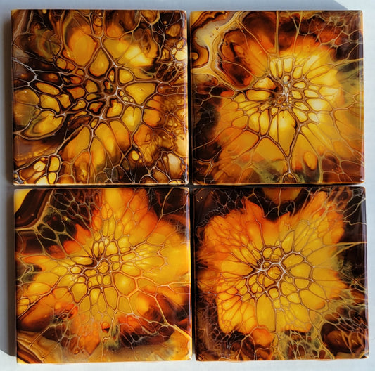 Handmade Fluid Art Tile Coasters Set of 4