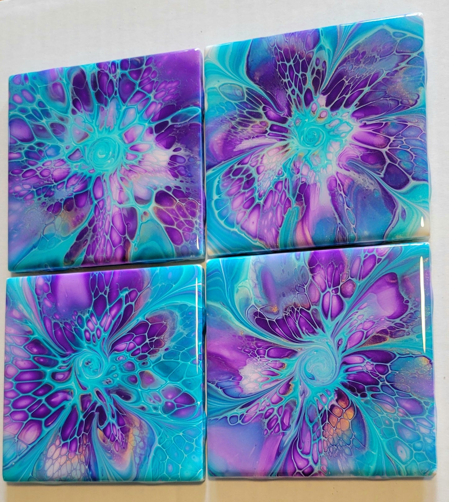 Handmade Fluid Art Tile Coasters Set of 4