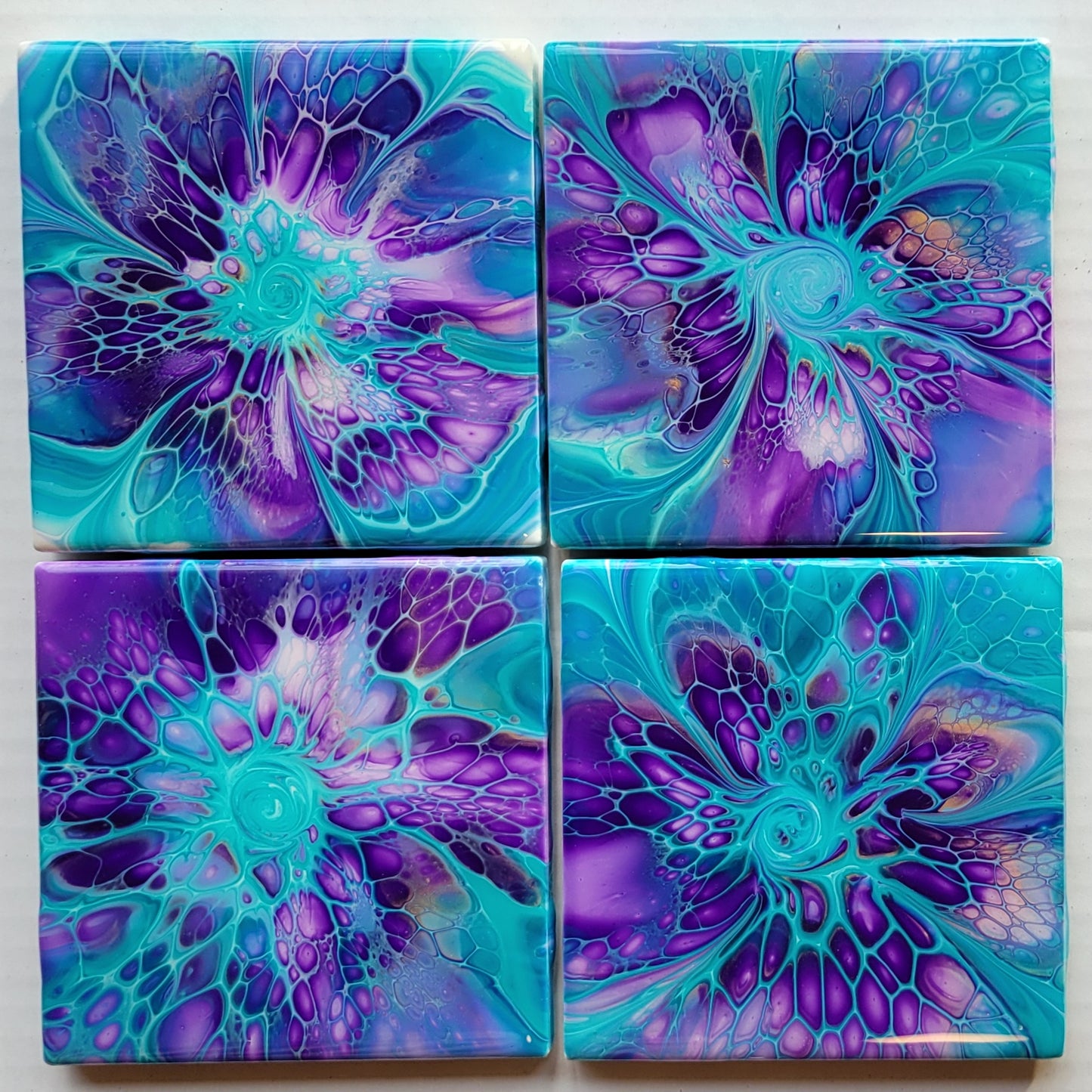 Handmade Fluid Art Tile Coasters Set of 4