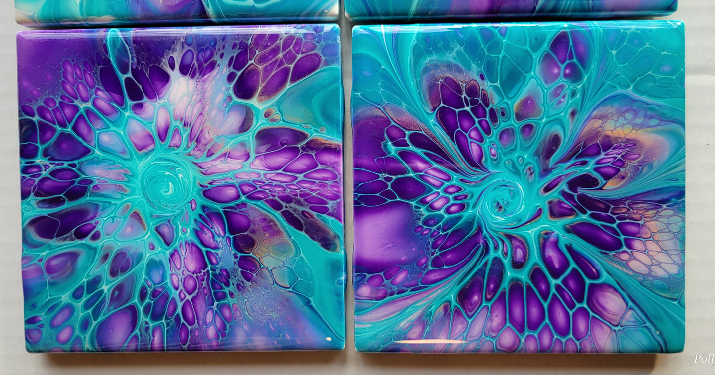 Handmade Fluid Art Tile Coasters Set of 4