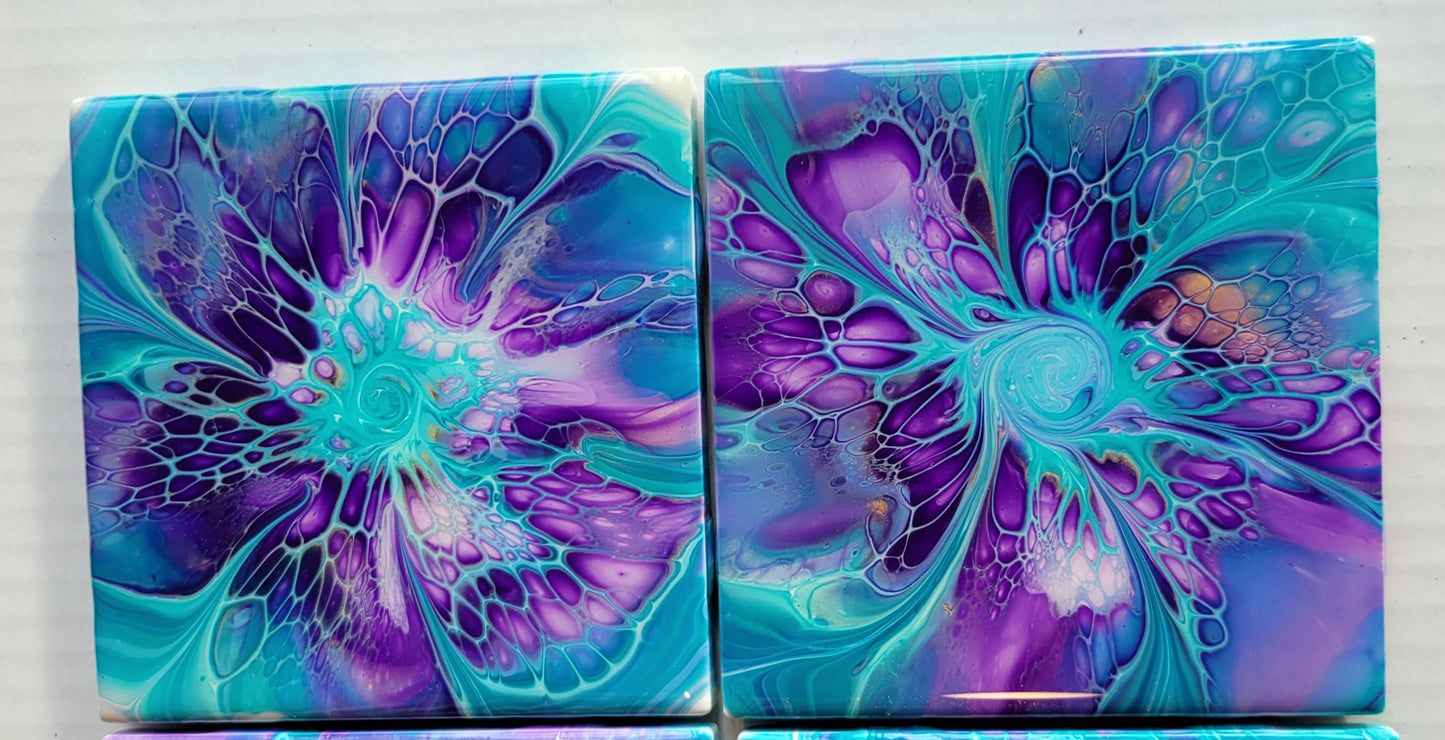 Handmade Fluid Art Tile Coasters Set of 4