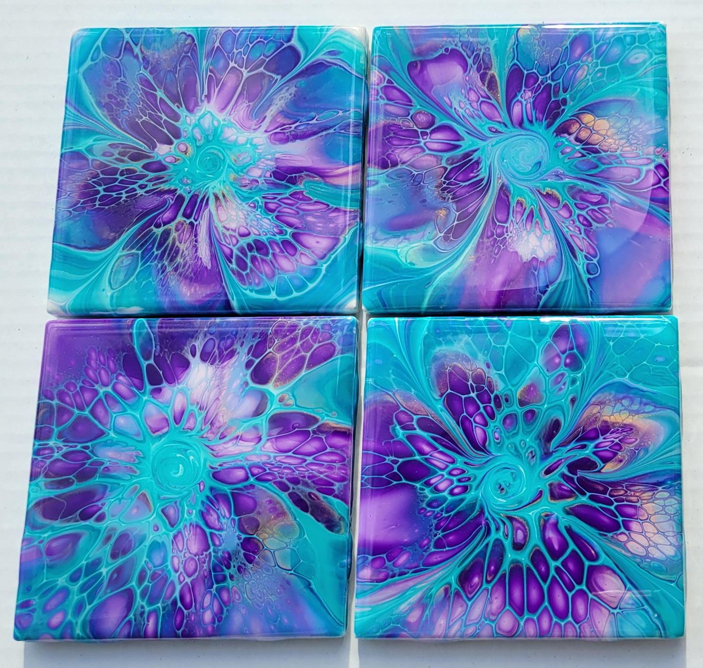 Handmade Fluid Art Tile Coasters Set of 4