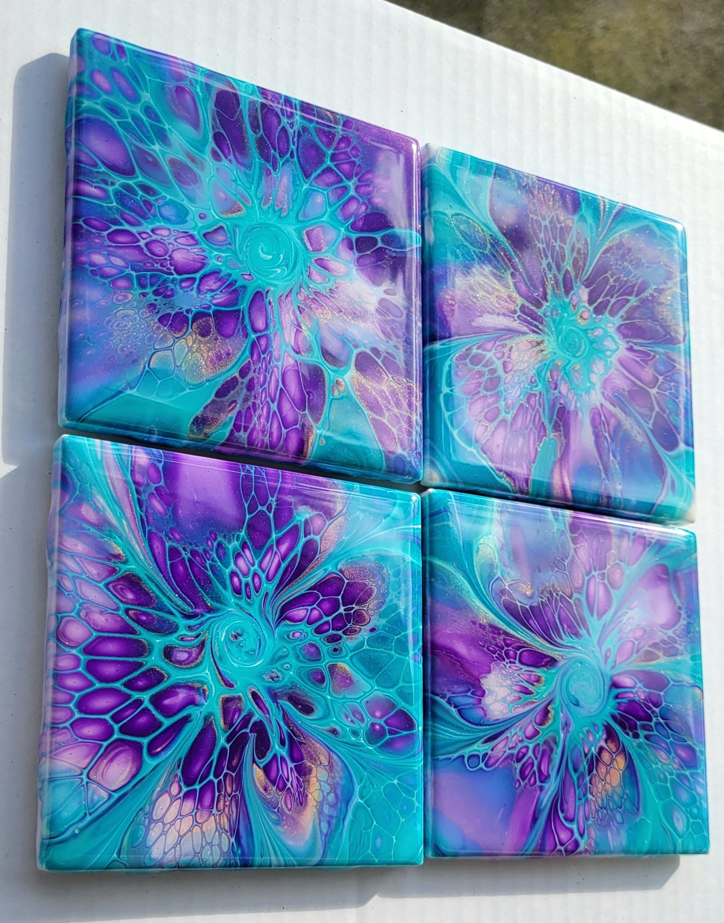 Handmade Fluid Art Tile Coasters Set of 4