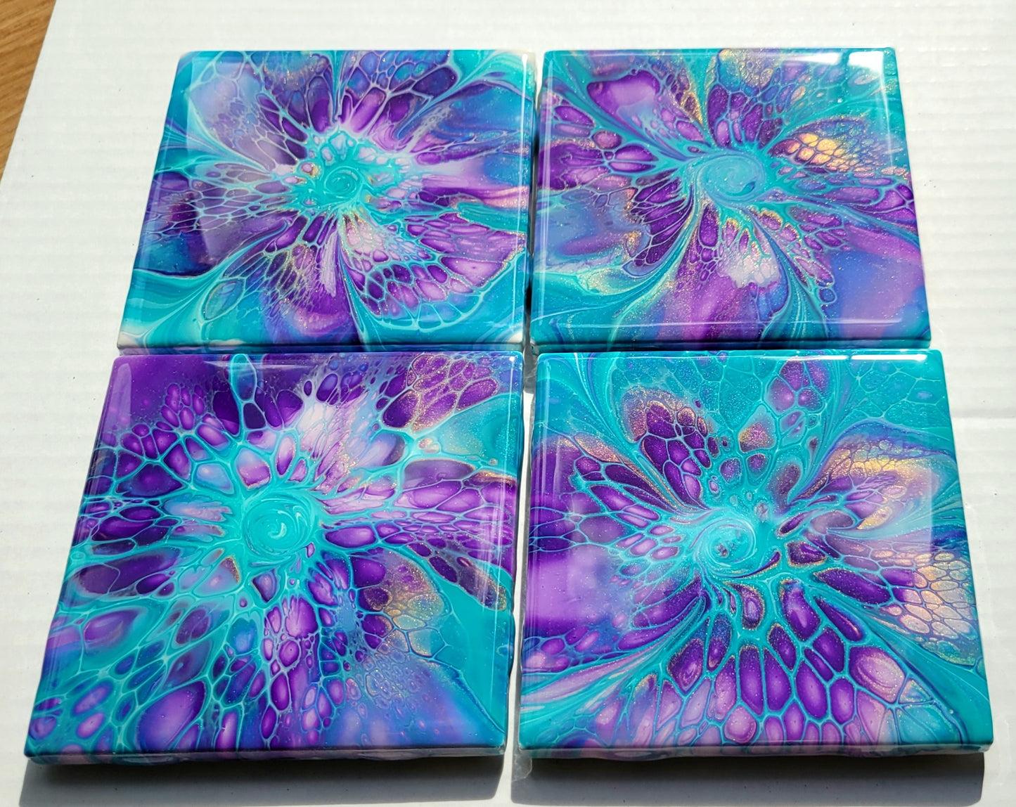 Handmade Fluid Art Tile Coasters Set of 4