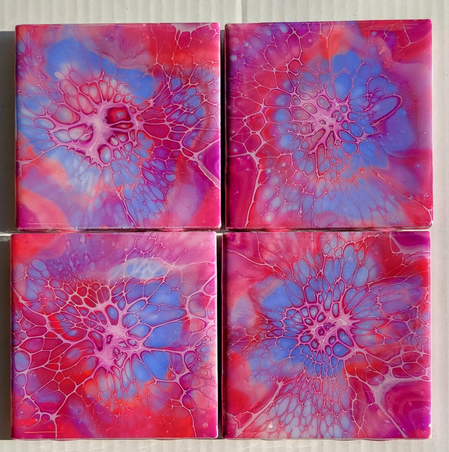 Handmade Fluid Art Tile Coasters Set of 4