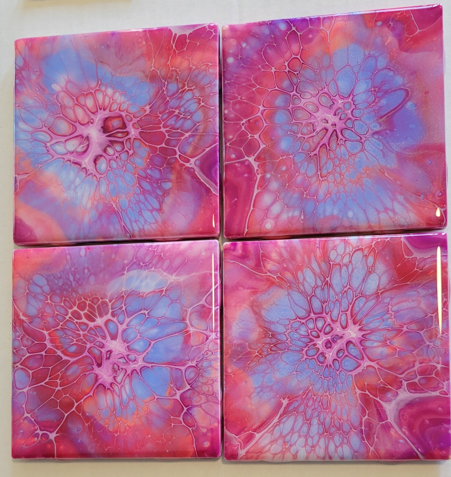 Handmade Fluid Art Tile Coasters Set of 4