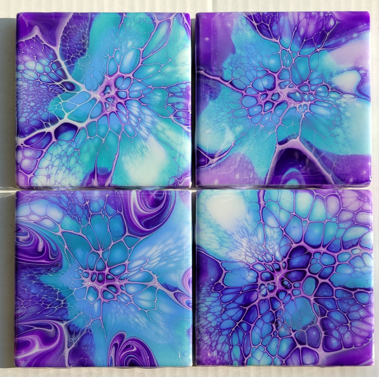 Handmade Fluid Art Tile Coasters Set of 4