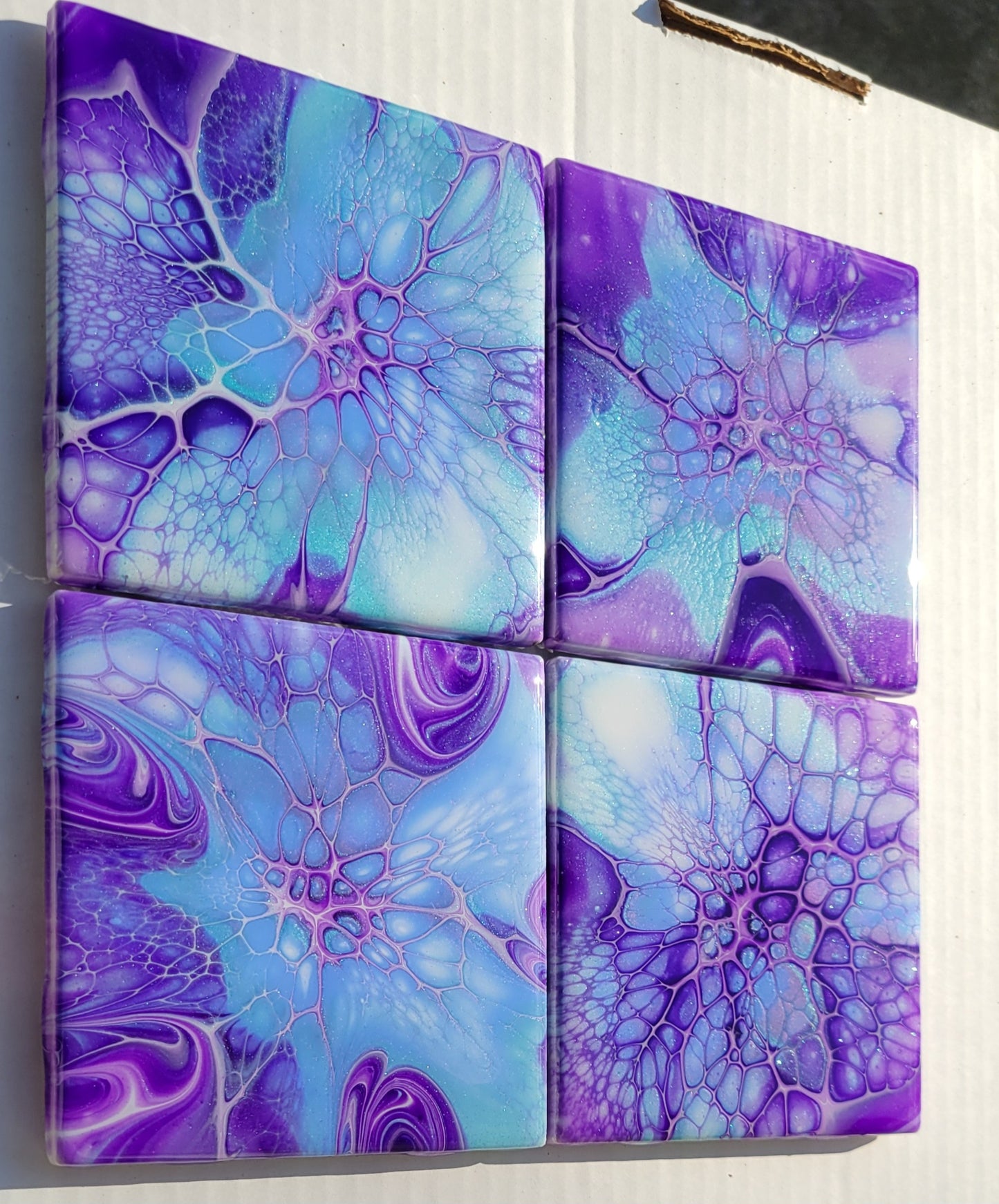 Handmade Fluid Art Tile Coasters Set of 4