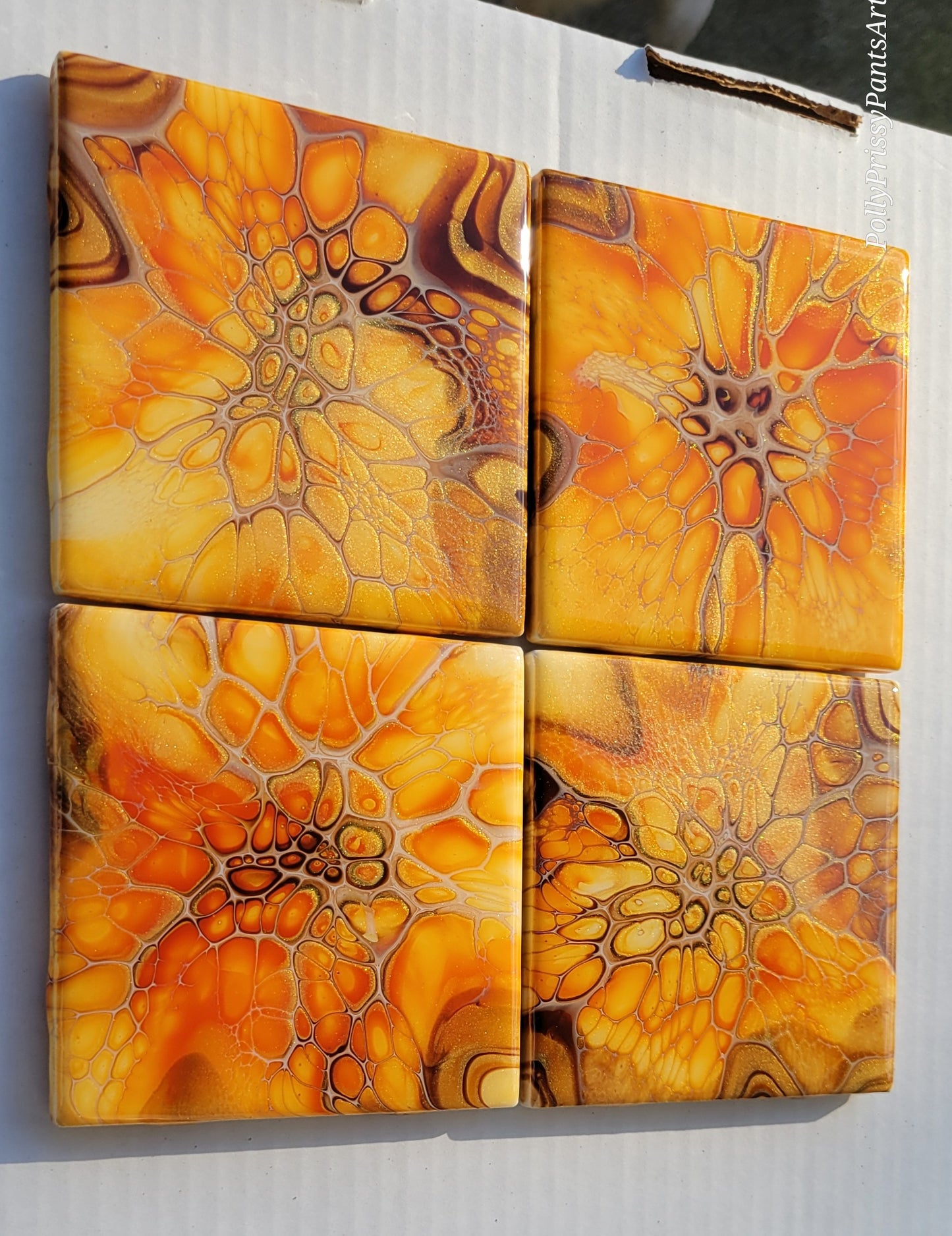 Handmade Fluid Art Tile Coasters Set of 4