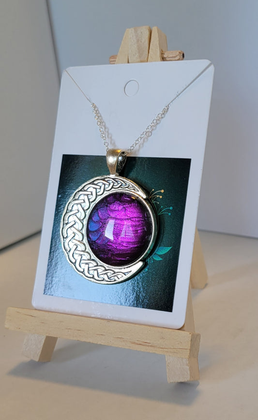 Handmade Fluid Art Colorshifting Crescent Moon Pendant with 20 inch silver plated necklace chain