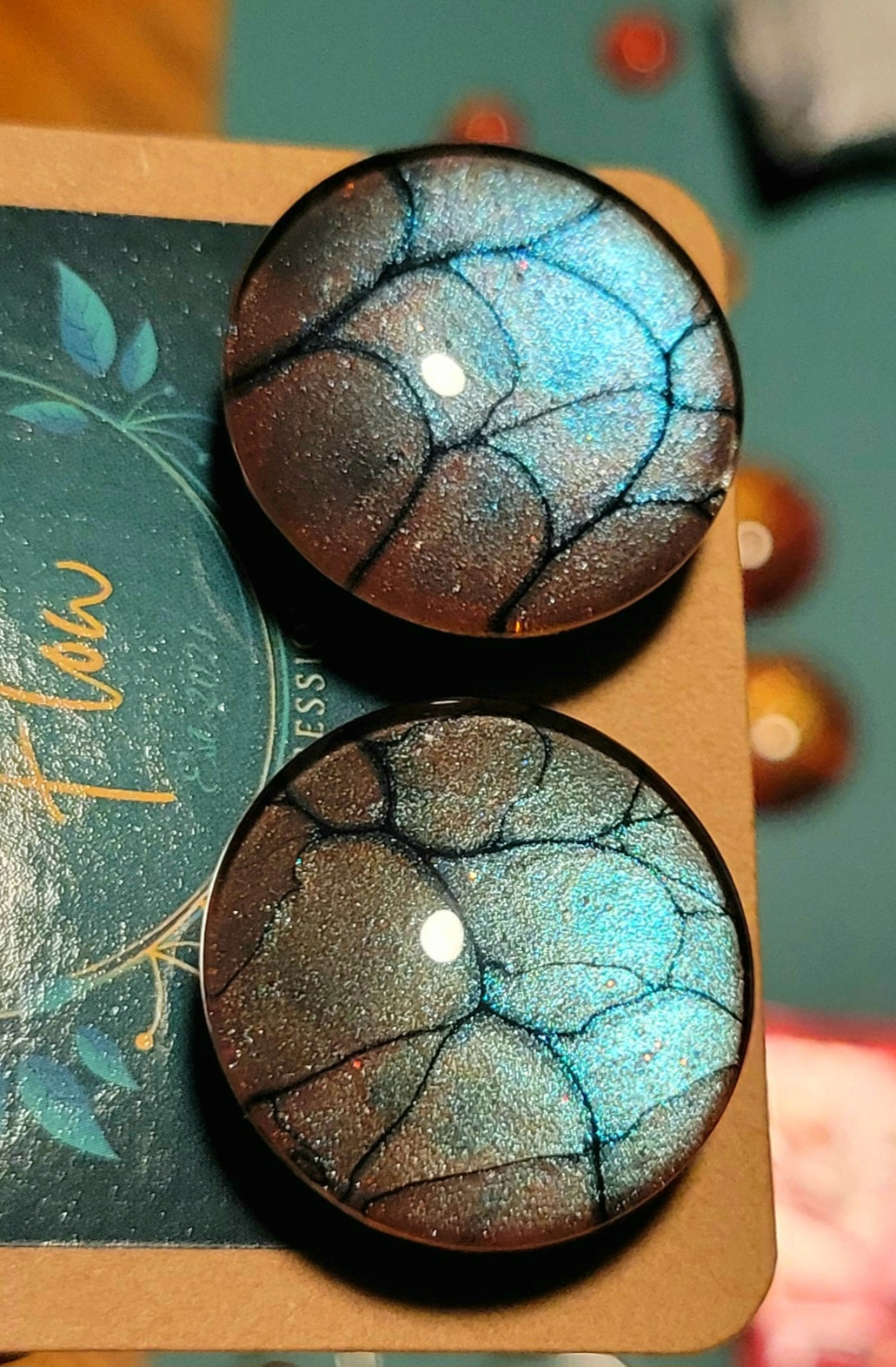 Handmade Fluid Art Colorshifting Magnets Set of 2