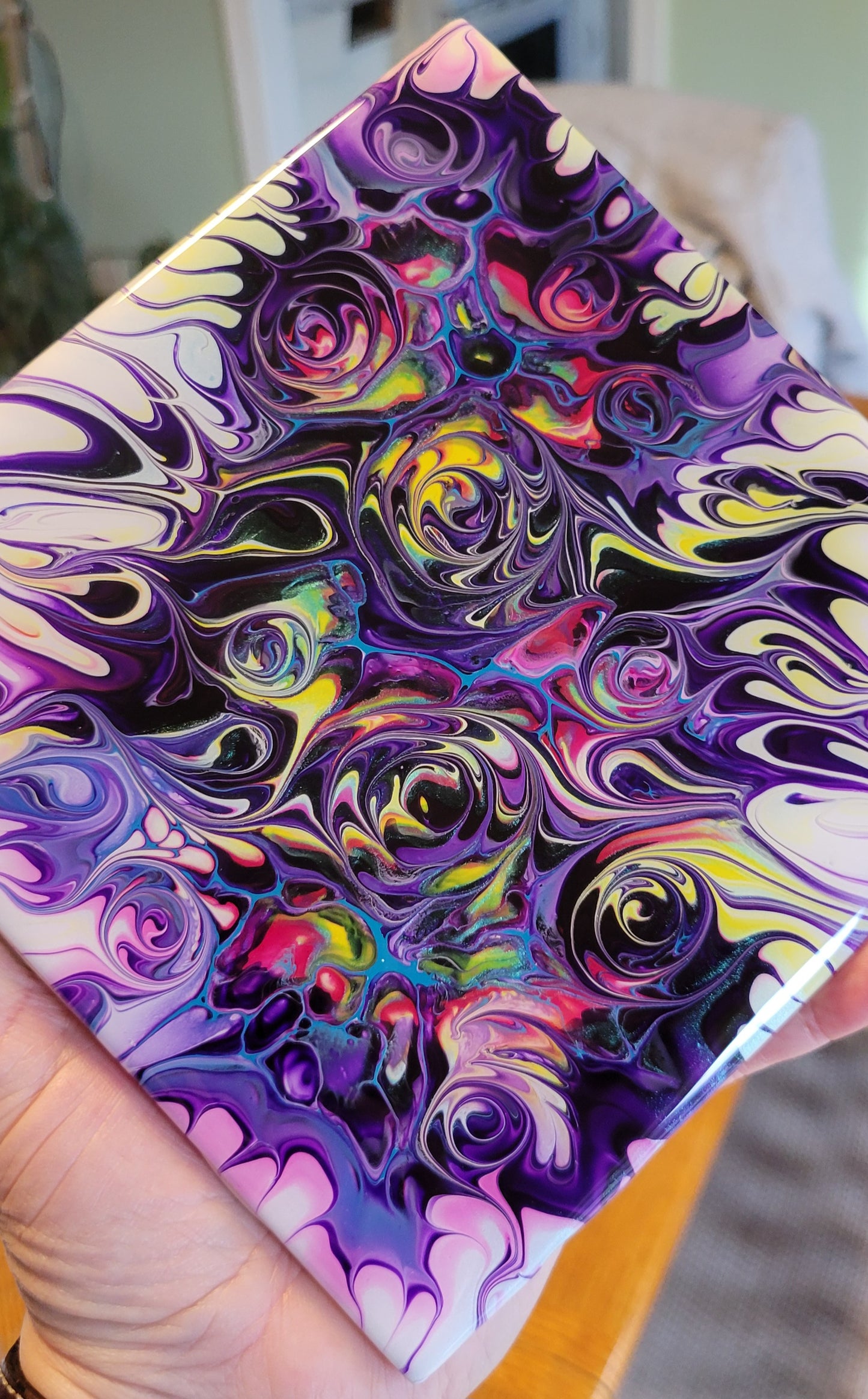 Fluid art on a 6 inch tile