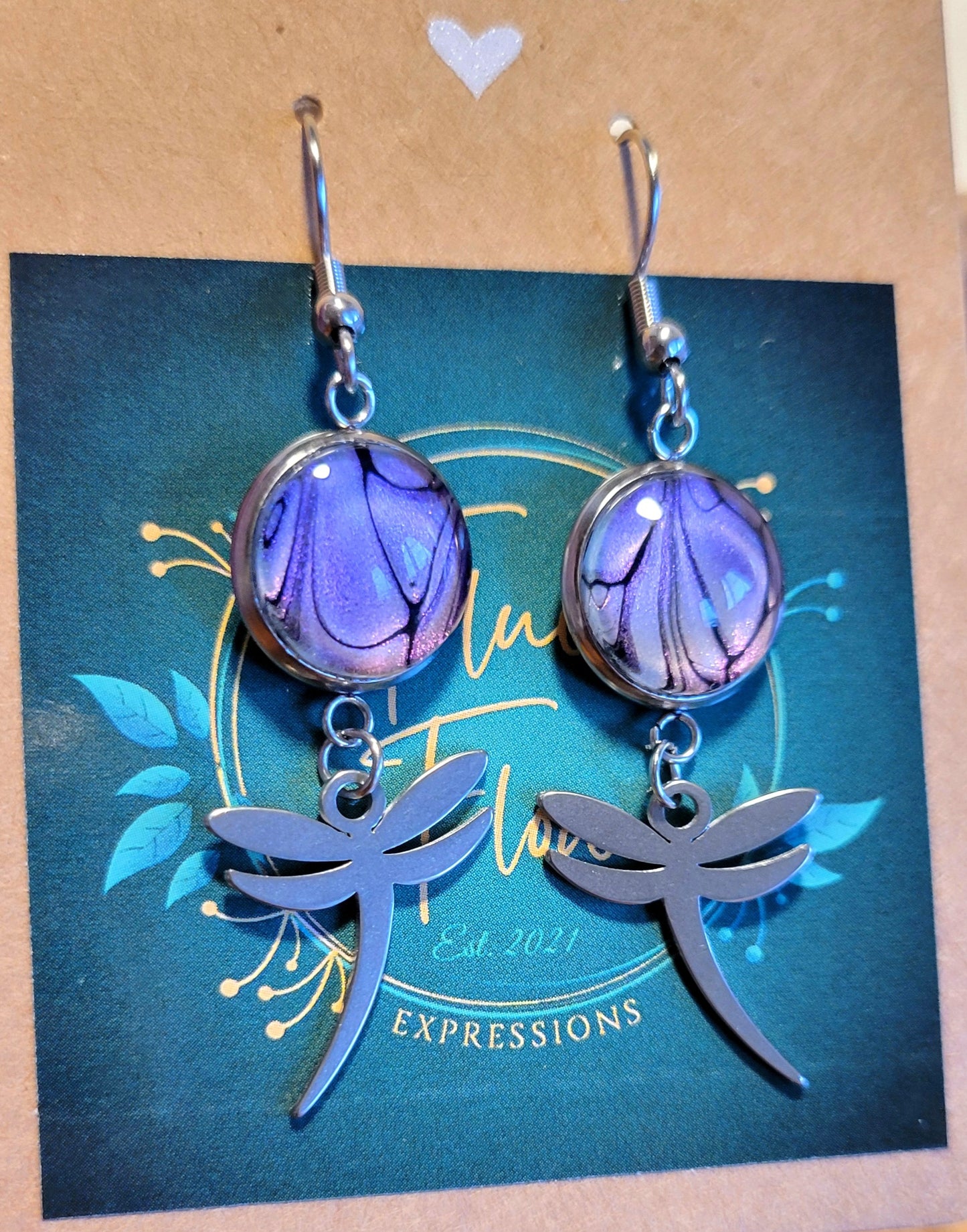 Handmade Colorshifting Silver Dragonfly Hook Earrings