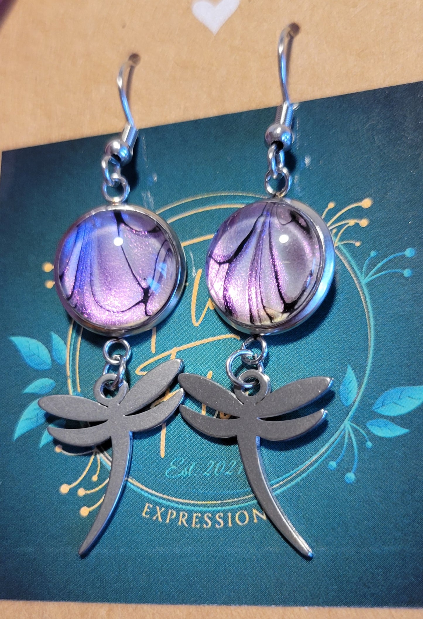 Handmade Colorshifting Silver Dragonfly Hook Earrings