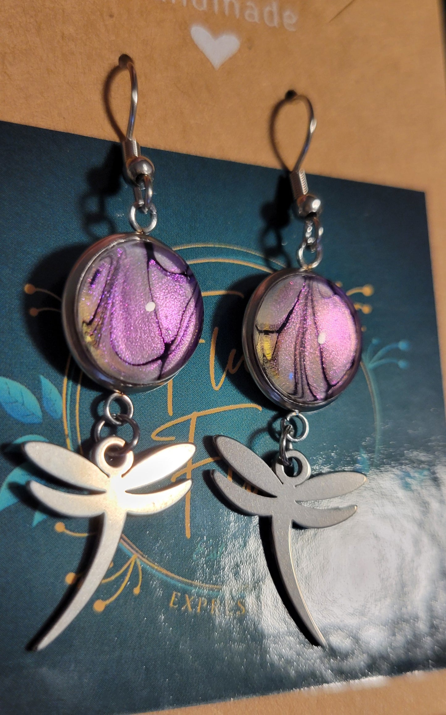 Handmade Colorshifting Silver Dragonfly Hook Earrings