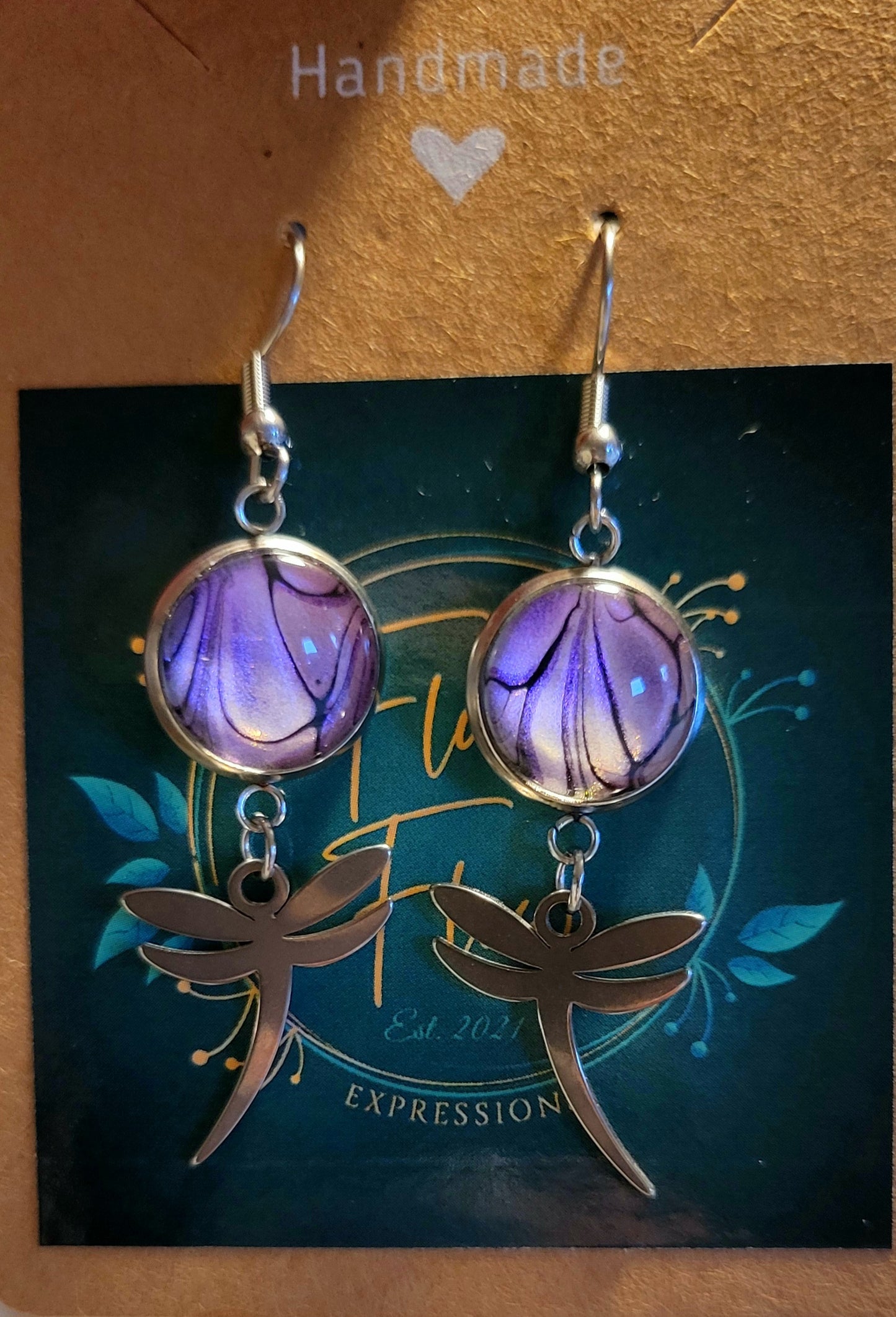 Handmade Colorshifting Silver Dragonfly Hook Earrings