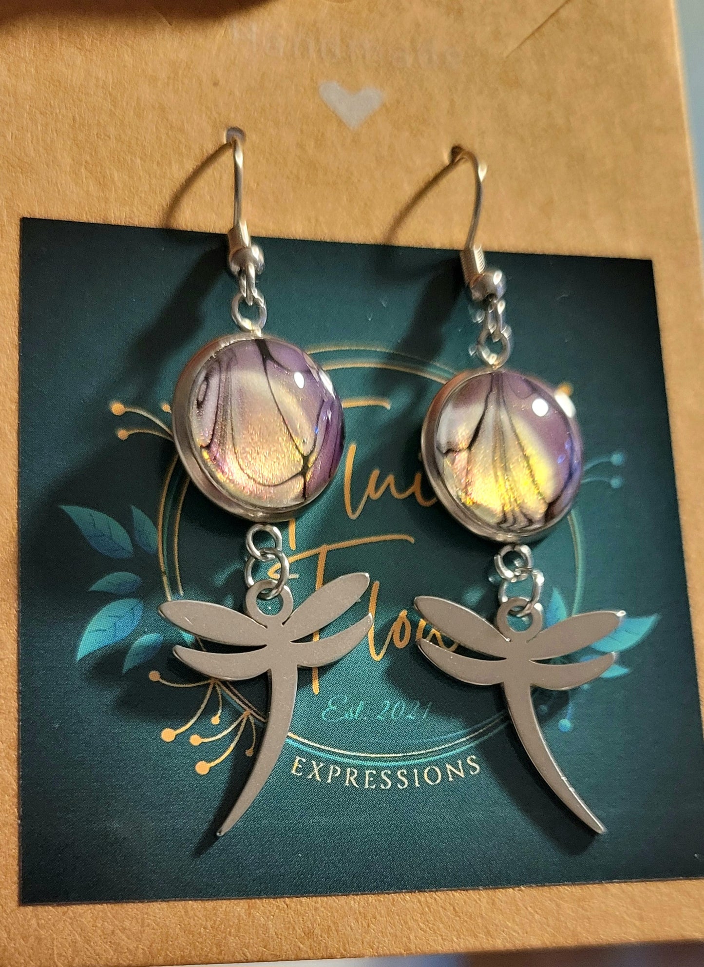 Handmade Colorshifting Silver Dragonfly Hook Earrings