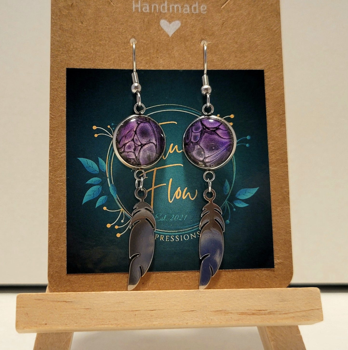 Handmade Colorshifting Silver Feather Hook Earrings