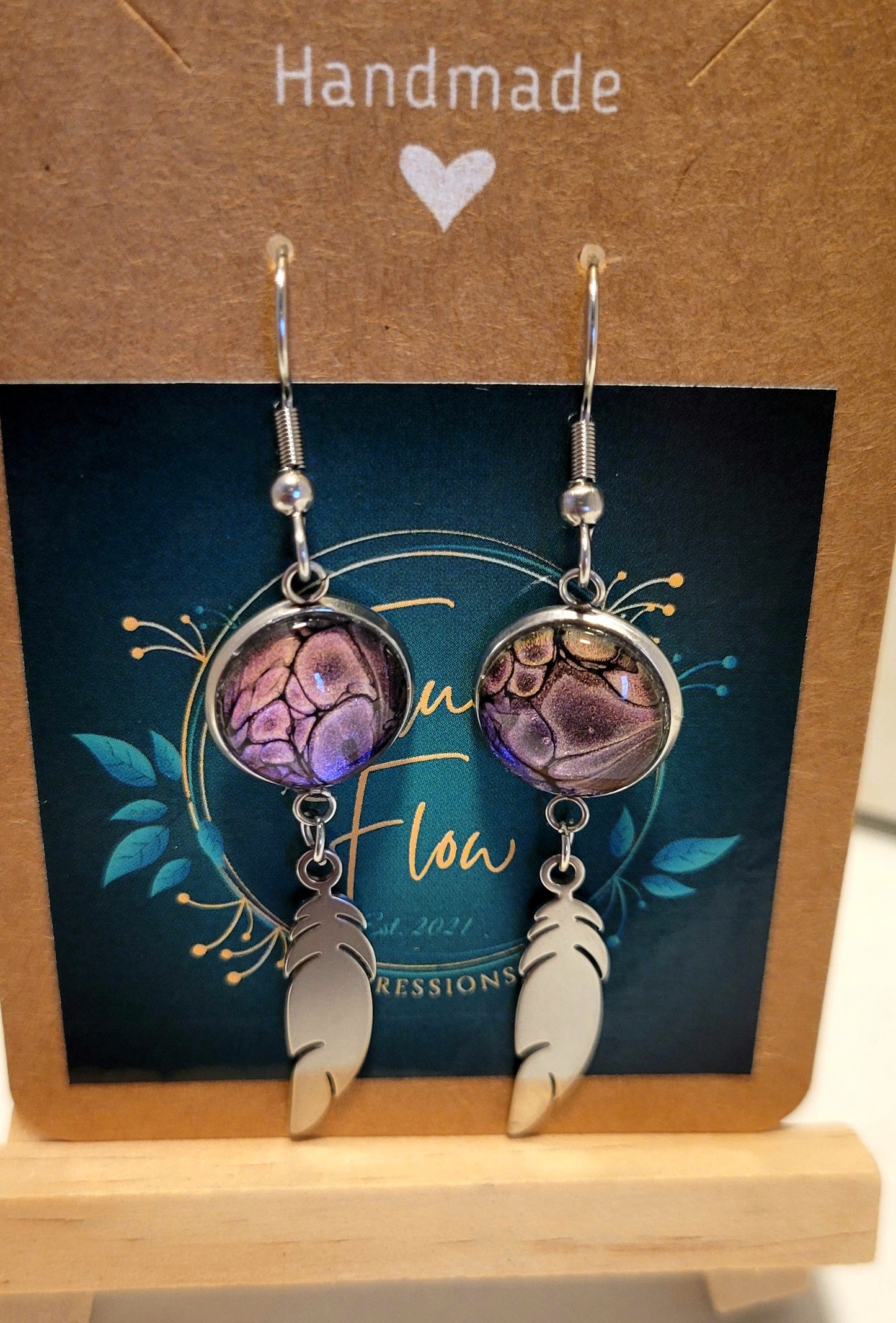 Handmade Colorshifting Silver Feather Hook Earrings