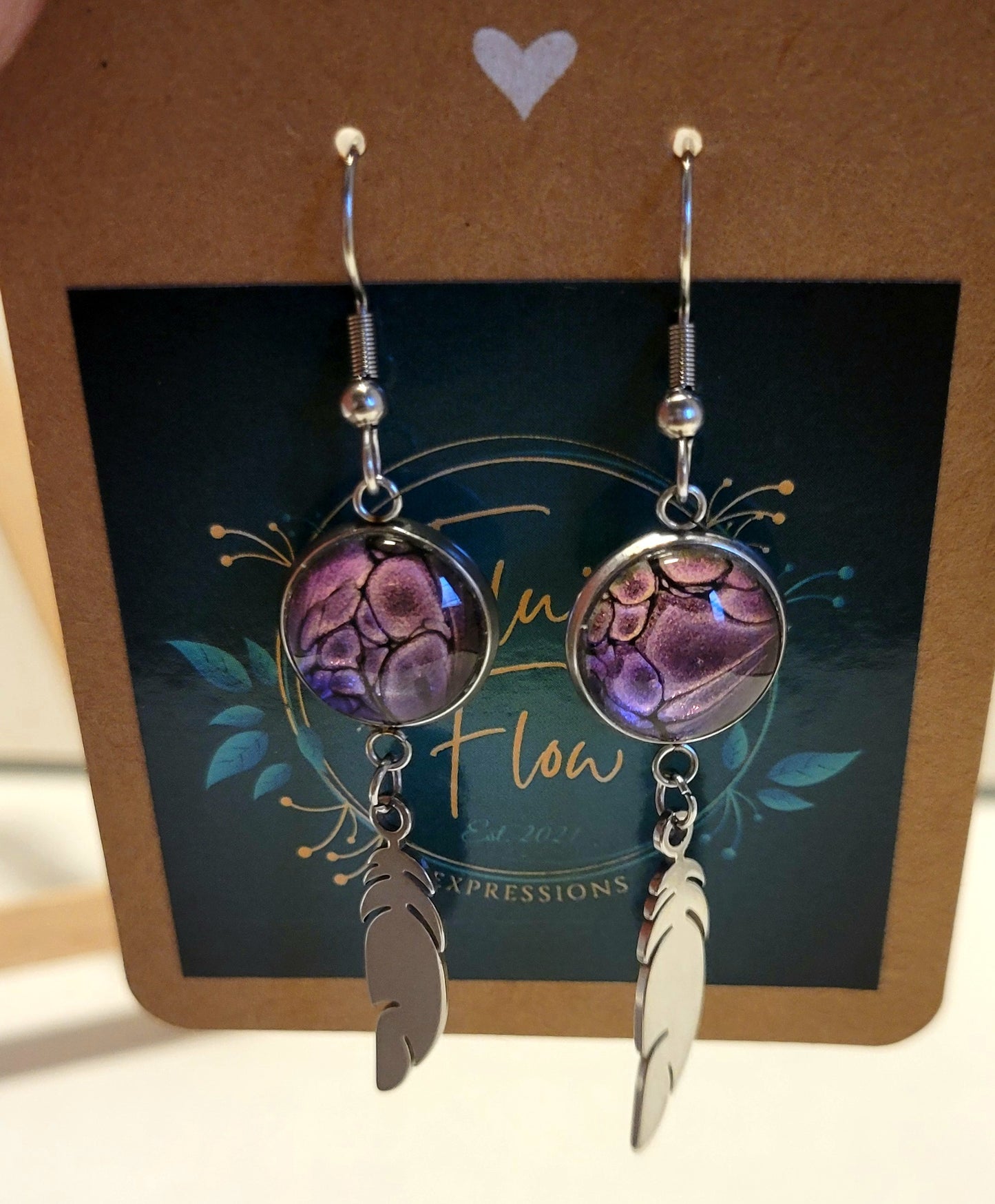 Handmade Colorshifting Silver Feather Hook Earrings