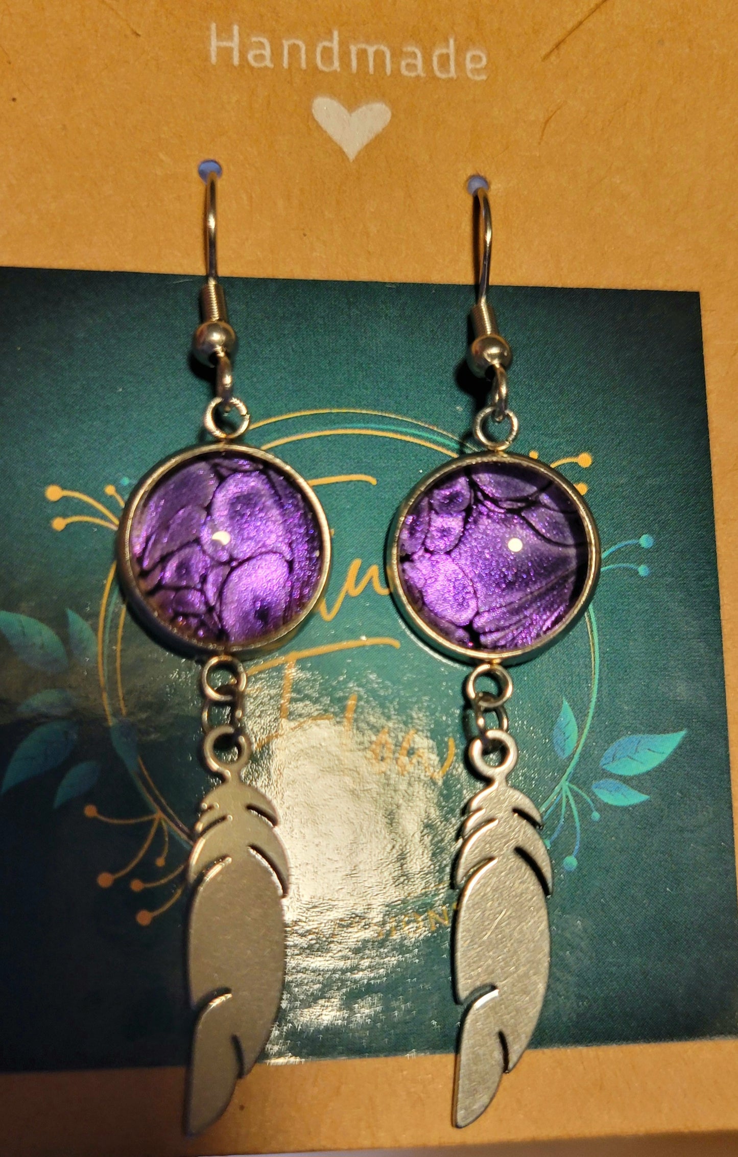 Handmade Colorshifting Silver Feather Hook Earrings